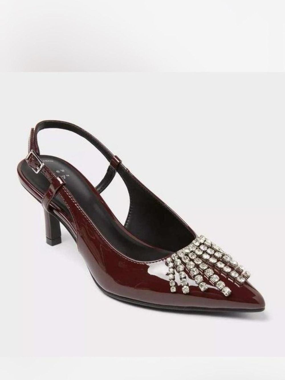 a new day Burgundy Patent Slingback Kitten Heel with Crystal Fringe